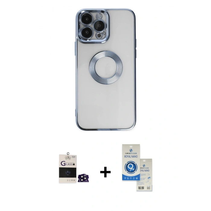 MARSİLYAN™- iPhone 14 Pro Max Kılıf Pusula Form - Şeffaf Royal Nano Ekran Koruyucu + Bilvis Titan Kamera Lens - DNMR