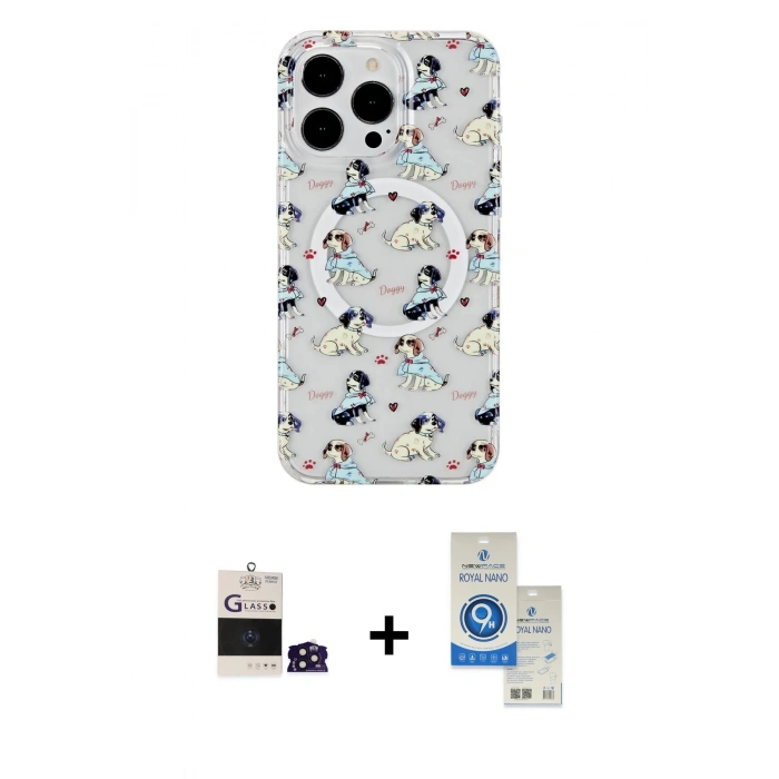 MARSİLYAN™- iPhone 14 Pro Max Kılıf Pusula Form - Şeffaf Royal Nano Ekran Koruyucu + Bilvis Titan Kamera Lens - DNMR