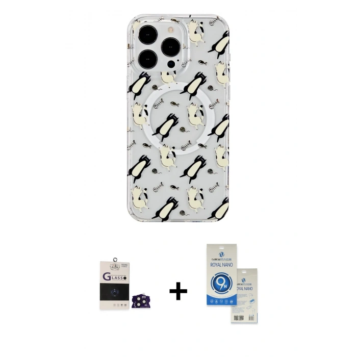 MARSİLYAN™- iPhone 14 Pro Max Kılıf Pusula Form - Şeffaf Royal Nano Ekran Koruyucu + Bilvis Titan Kamera Lens - DNMR