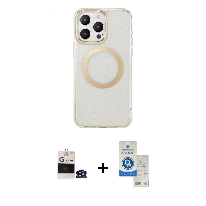 MARSİLYAN™- iPhone 14 Pro Max Kılıf Pusula Form - Şeffaf Royal Nano Ekran Koruyucu + Bilvis Titan Kamera Lens - DNMR