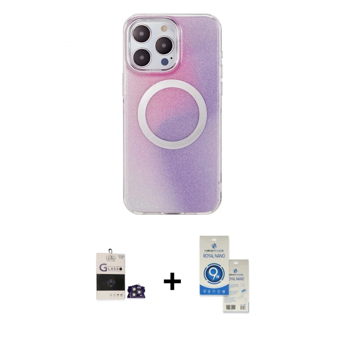 MARSİLYAN™- iPhone 14 Pro Max Kılıf Pusula Form - Şeffaf Royal Nano Ekran Koruyucu + Bilvis Titan Kamera Lens - GS