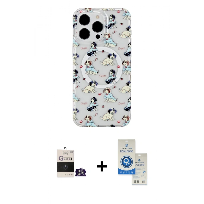 MARSİLYAN™- iPhone 14 Pro Max Kılıf Pusula Form - Şeffaf Royal Nano Ekran Koruyucu + Bilvis Titan Kamera Lens - GS