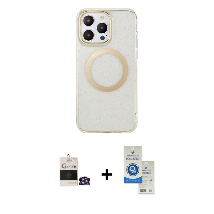 MARSİLYAN™- iPhone 14 Pro Max Kılıf Pusula Form - Şeffaf Royal Nano Ekran Koruyucu + Bilvis Titan Kamera Lens - GS