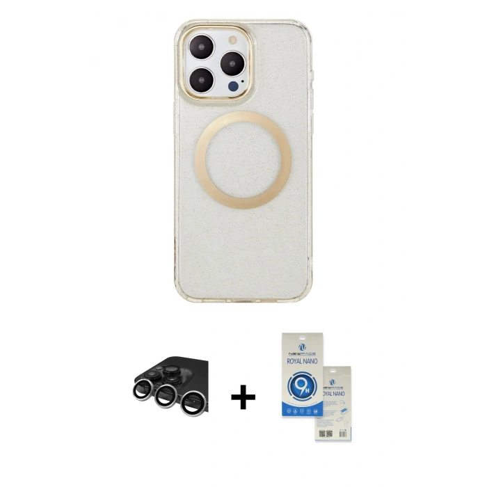 MARSİLYAN™- iPhone 14 Pro Max Kılıf Pusula Form - Şeffaf Royal Nano Ekran Koruyucu + Raze Metal Kamera Lens - GS