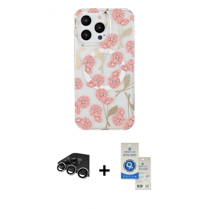 MARSİLYAN™- iPhone 14 Pro Max Kılıf Pusula Form - Şeffaf Royal Nano Ekran Koruyucu + Raze Metal Kamera Lens - GS