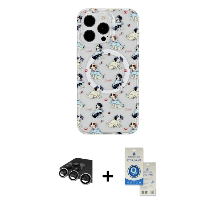 MARSİLYAN™- iPhone 14 Pro Max Kılıf Pusula Form - Şeffaf Royal Nano Ekran Koruyucu + Raze Metal Kamera Lens - GS