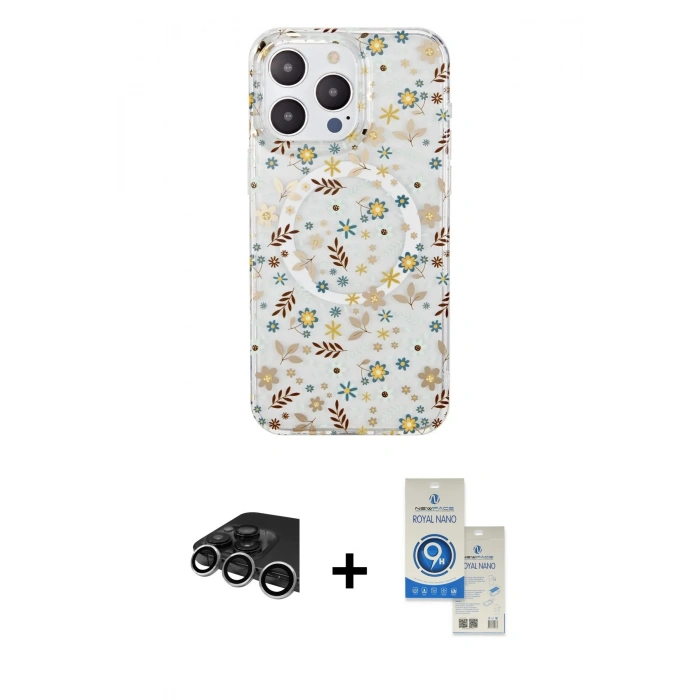 MARSİLYAN™- iPhone 14 Pro Max Kılıf Pusula Form - Şeffaf Royal Nano Ekran Koruyucu + Raze Metal Kamera Lens - GS
