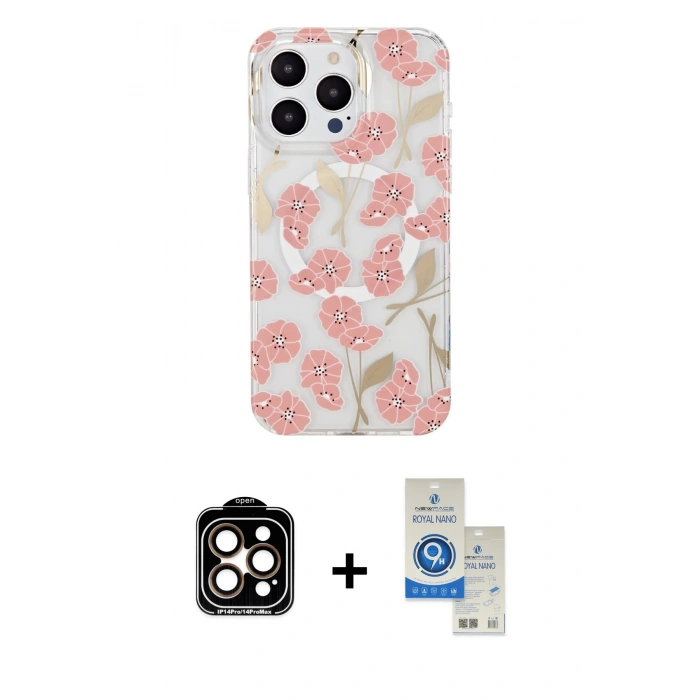 MARSİLYAN™- iPhone 14 Pro Max Kılıf Pusula Form - Şeffaf Royal Nano Ekran Koruyucu + PVD Metal Kamera Lens - TU