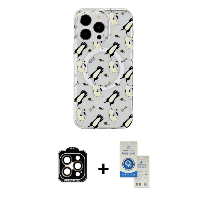 MARSİLYAN™- iPhone 14 Pro Max Kılıf Pusula Form - Şeffaf Royal Nano Ekran Koruyucu + PVD Metal Kamera Lens - TU