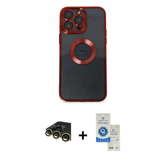 MARSİLYAN™- iPhone 14 Pro Max Kılıf Pusula Form - Şeffaf Royal Nano Ekran Koruyucu + Raze Metal Kamera Lens - GD