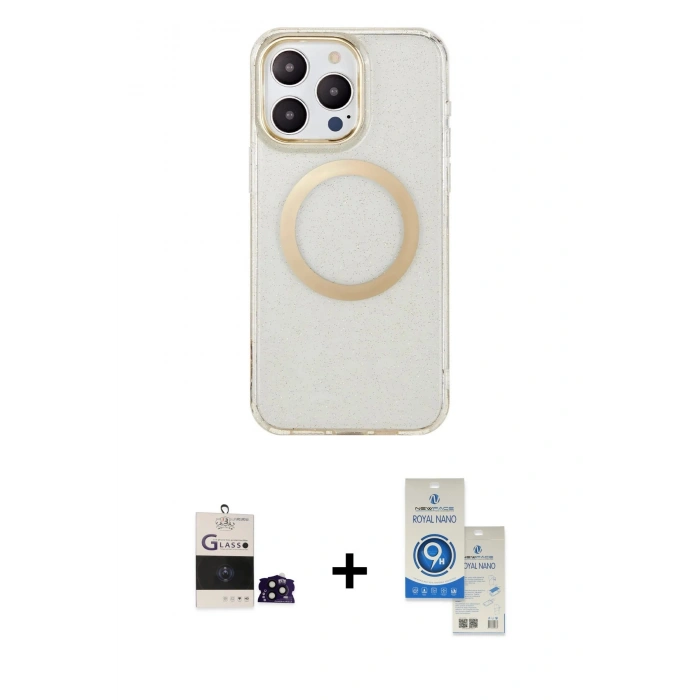 MARSİLYAN™- iPhone 14 Pro Max Kılıf Pusula Form - Şeffaf Royal Nano Ekran Koruyucu + Bilvis Titan Kamera Lens - SH