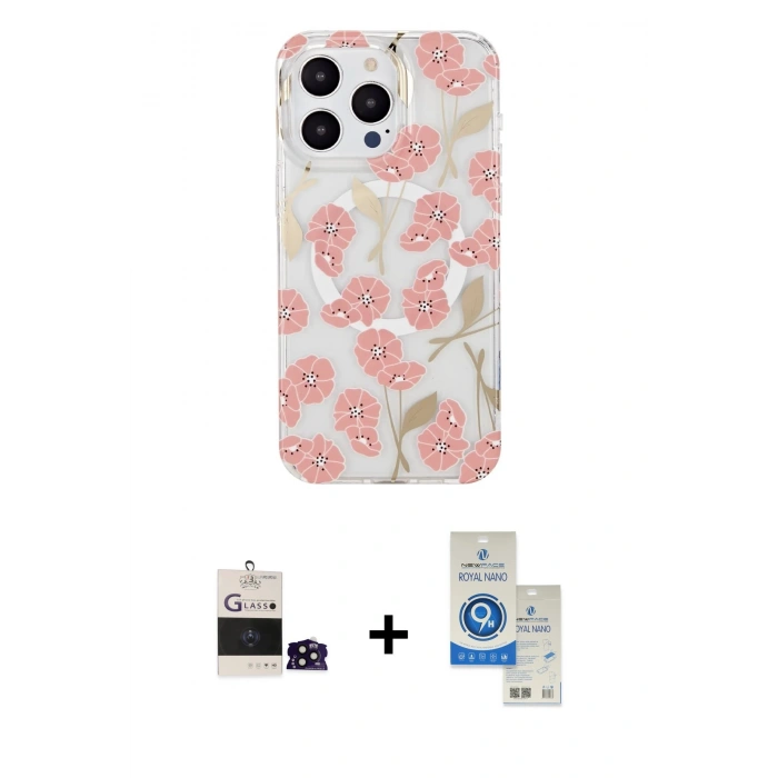 MARSİLYAN™- iPhone 14 Pro Max Kılıf Pusula Form - Şeffaf Royal Nano Ekran Koruyucu + Bilvis Titan Kamera Lens - SH