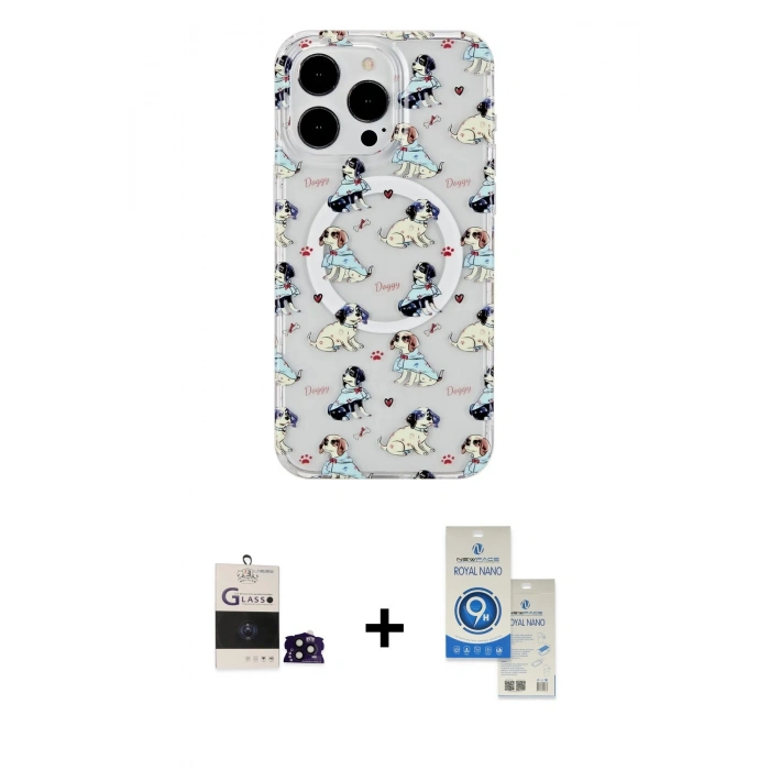 MARSİLYAN™- iPhone 14 Pro Max Kılıf Pusula Form - Şeffaf Royal Nano Ekran Koruyucu + Bilvis Titan Kamera Lens - SH