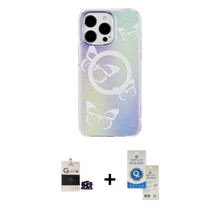 MARSİLYAN™- iPhone 14 Pro Max Kılıf Pusula Form - Şeffaf Royal Nano Ekran Koruyucu + Bilvis Titan Kamera Lens - SH