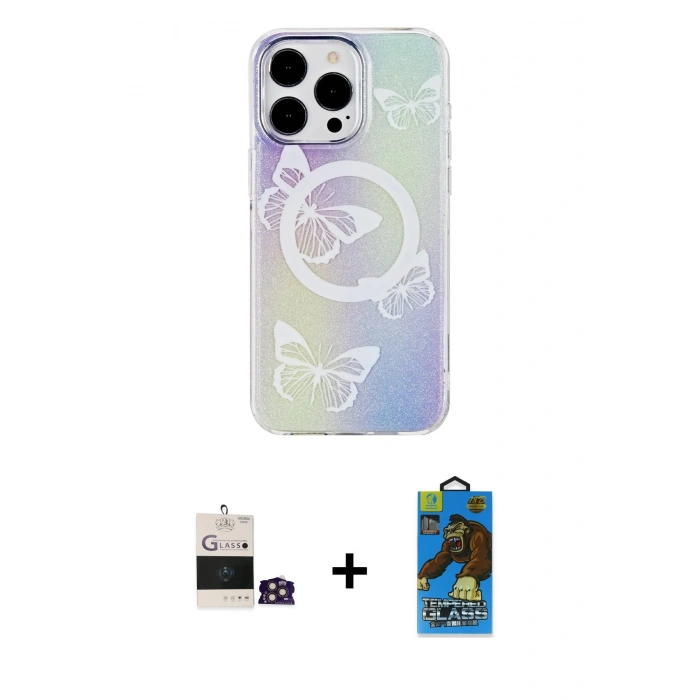 MARSİLYAN™- iPhone 14 Pro Max Kılıf Pusula Form - Siyah 18D Cam Ekran Koruyucu + Bilvis Titan Kamera Lens - GD