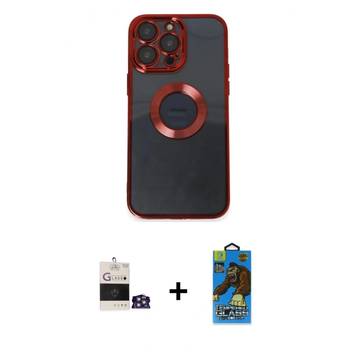 MARSİLYAN™- iPhone 14 Pro Max Kılıf Pusula Form - Siyah 18D Cam Ekran Koruyucu + Bilvis Titan Kamera Lens - GS
