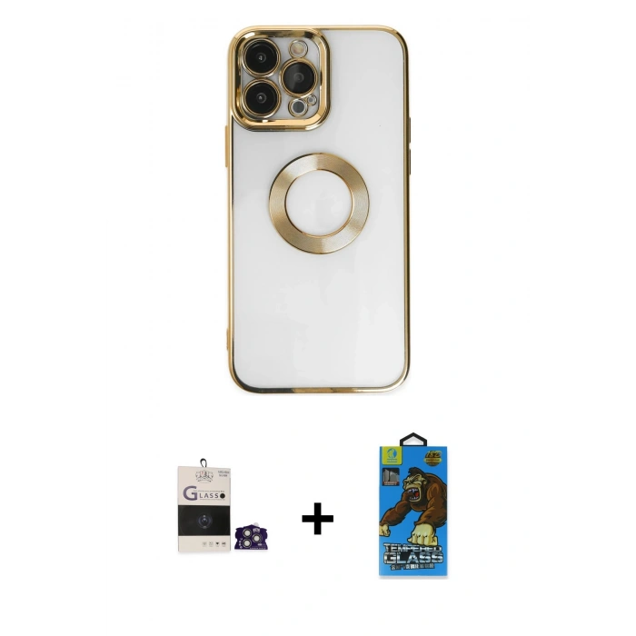 MARSİLYAN™- iPhone 14 Pro Max Kılıf Pusula Form - Siyah 18D Cam Ekran Koruyucu + Bilvis Titan Kamera Lens - GS