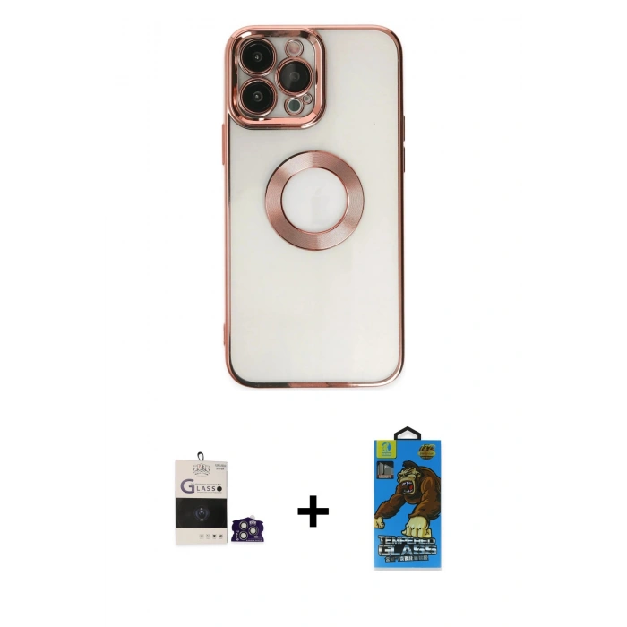 MARSİLYAN™- iPhone 14 Pro Max Kılıf Pusula Form - Siyah 18D Cam Ekran Koruyucu + Bilvis Titan Kamera Lens - GS