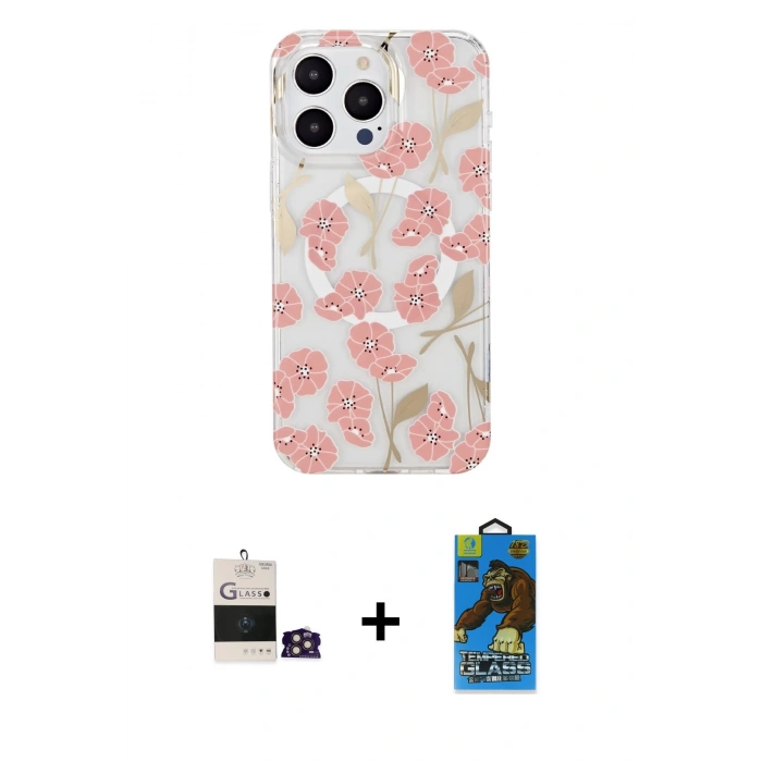 MARSİLYAN™- iPhone 14 Pro Max Kılıf Pusula Form - Siyah 18D Cam Ekran Koruyucu + Bilvis Titan Kamera Lens - GD
