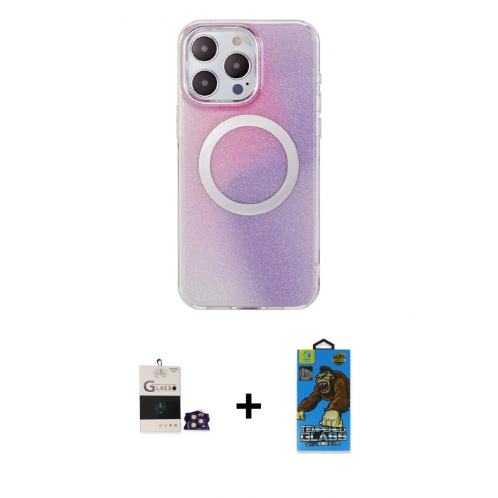 MARSİLYAN™- iPhone 14 Pro Max Kılıf Pusula Form - Siyah 18D Cam Ekran Koruyucu + Bilvis Titan Kamera Lens - GD