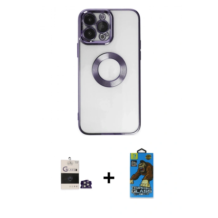 MARSİLYAN™- iPhone 14 Pro Max Kılıf Pusula Form - Siyah 18D Cam Ekran Koruyucu + Bilvis Titan Kamera Lens - GS