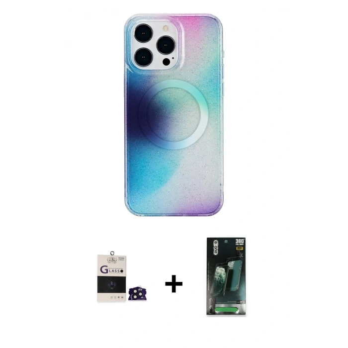 MARSİLYAN™- iPhone 14 Pro Max Kılıf Pusula Form - Siyah 360 Mat Full Body Arka Koruyucu + Bilvis Titan Kamera Lens - DNMR