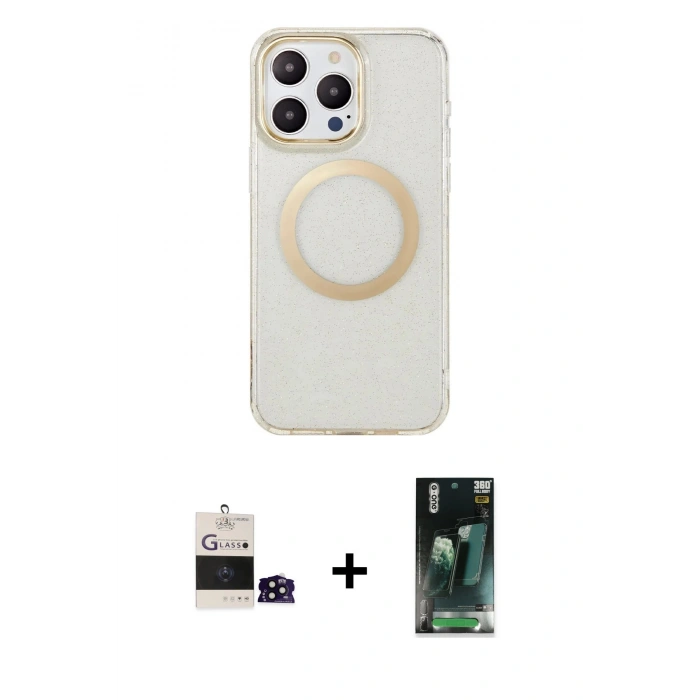 MARSİLYAN™- iPhone 14 Pro Max Kılıf Pusula Form - Siyah 360 Mat Full Body Arka Koruyucu + Bilvis Titan Kamera Lens - SH