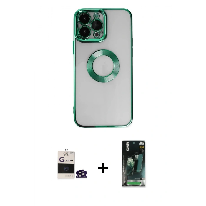 MARSİLYAN™- iPhone 14 Pro Max Kılıf Pusula Form - Siyah 360 Mat Full Body Arka Koruyucu + Bilvis Titan Kamera Lens - DNMR