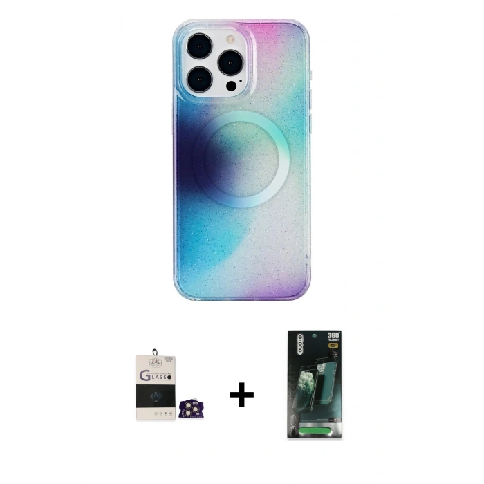 MARSİLYAN™- iPhone 14 Pro Max Kılıf Pusula Form - Siyah 360 Mat Full Body Arka Koruyucu + Bilvis Titan Kamera Lens - GD