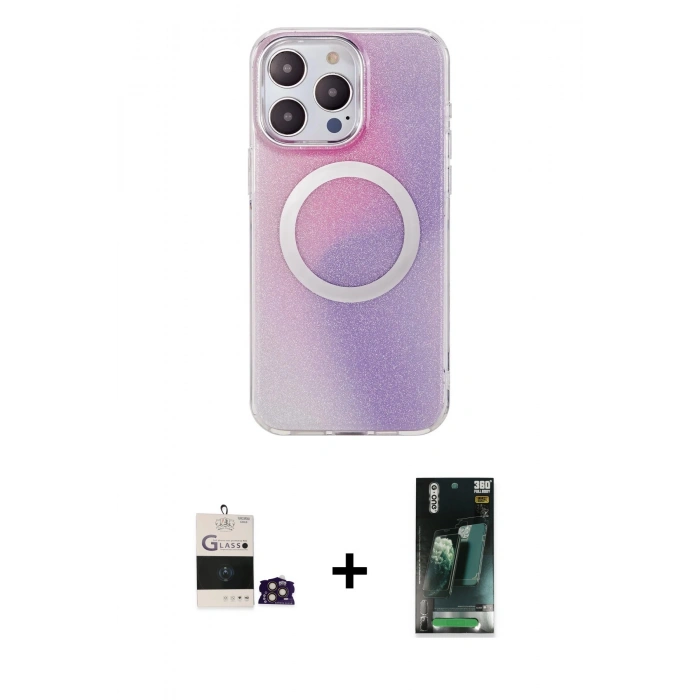 MARSİLYAN™- iPhone 14 Pro Max Kılıf Pusula Form - Siyah 360 Mat Full Body Arka Koruyucu + Bilvis Titan Kamera Lens - GD
