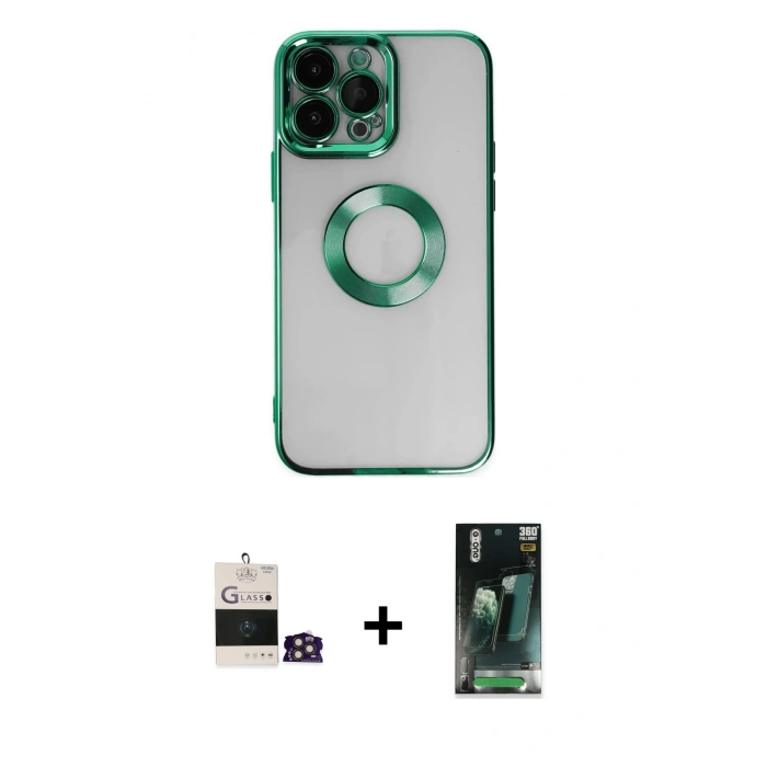MARSİLYAN™- iPhone 14 Pro Max Kılıf Pusula Form - Siyah 360 Mat Full Body Arka Koruyucu + Gold Bilvis Titan Kamera Lens