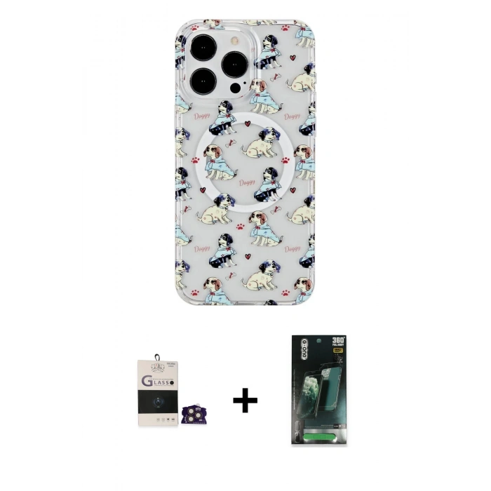 MARSİLYAN™- iPhone 14 Pro Max Kılıf Pusula Form - Siyah 360 Mat Full Body Arka Koruyucu + Bilvis Titan Kamera Lens - GD