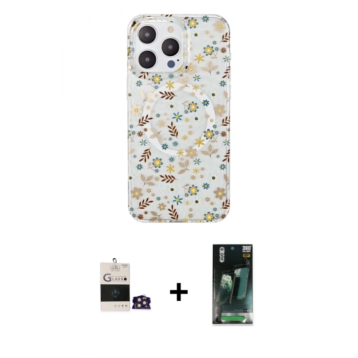 MARSİLYAN™- iPhone 14 Pro Max Kılıf Pusula Form - Siyah 360 Mat Full Body Arka Koruyucu + Bilvis Titan Kamera Lens - GD