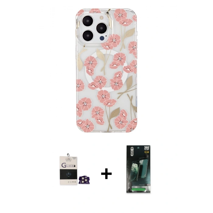 MARSİLYAN™- iPhone 14 Pro Max Kılıf Pusula Form - Siyah 360 Mat Full Body Arka Koruyucu + Bilvis Titan Kamera Lens - GD