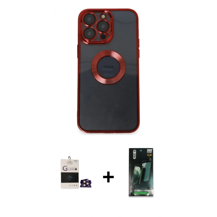 MARSİLYAN™- iPhone 14 Pro Max Kılıf Pusula Form - Siyah 360 Mat Full Body Arka Koruyucu + Gold Bilvis Titan Kamera Lens