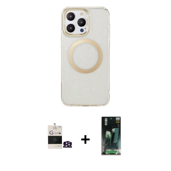 MARSİLYAN™- iPhone 14 Pro Max Kılıf Pusula Form - Siyah 360 Mat Full Body Arka Koruyucu + Bilvis Titan Kamera Lens - GD