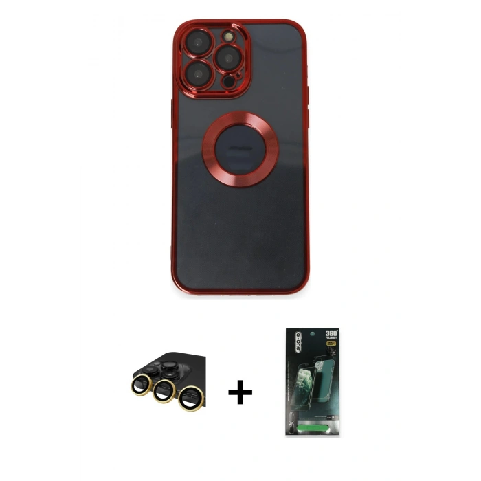 MARSİLYAN™- iPhone 14 Pro Max Kılıf Pusula Form - Siyah 360 Mat Full Body Arka Koruyucu + Raze Metal Kamera Lens - GD