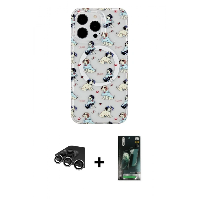 MARSİLYAN™- iPhone 14 Pro Max Kılıf Pusula Form - Siyah 360 Mat Full Body Arka Koruyucu + Raze Metal Kamera Lens - GS