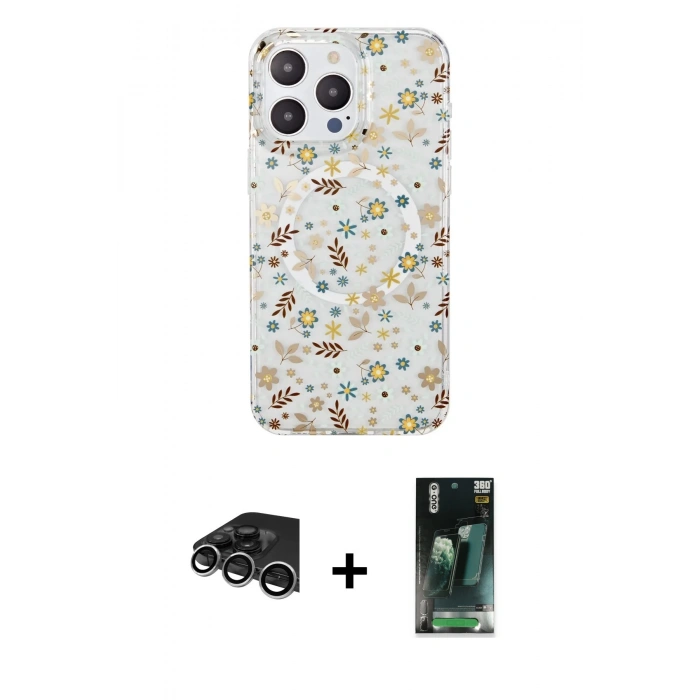 MARSİLYAN™- iPhone 14 Pro Max Kılıf Pusula Form - Siyah 360 Mat Full Body Arka Koruyucu + Raze Metal Kamera Lens - GS