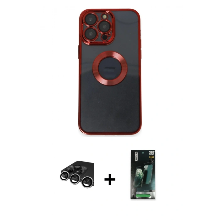MARSİLYAN™- iPhone 14 Pro Max Kılıf Pusula Form - Siyah 360 Mat Full Body Arka Koruyucu + Raze Metal Kamera Lens - GS