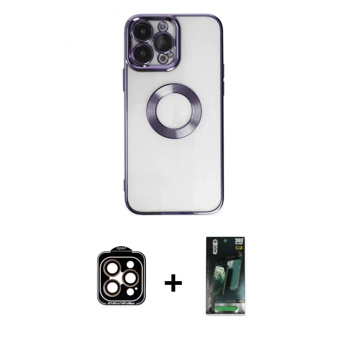 MARSİLYAN™- iPhone 14 Pro Max Kılıf Pusula Form - Siyah 360 Mat Full Body Arka Koruyucu + PVD Metal Kamera Lens - TU