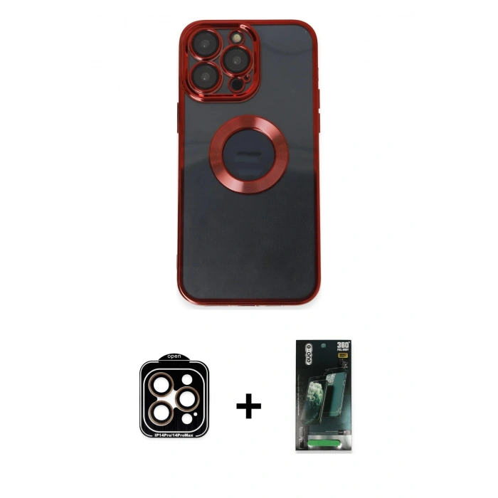 MARSİLYAN™- iPhone 14 Pro Max Kılıf Pusula Form - Siyah 360 Mat Full Body Arka Koruyucu + PVD Metal Kamera Lens - TU