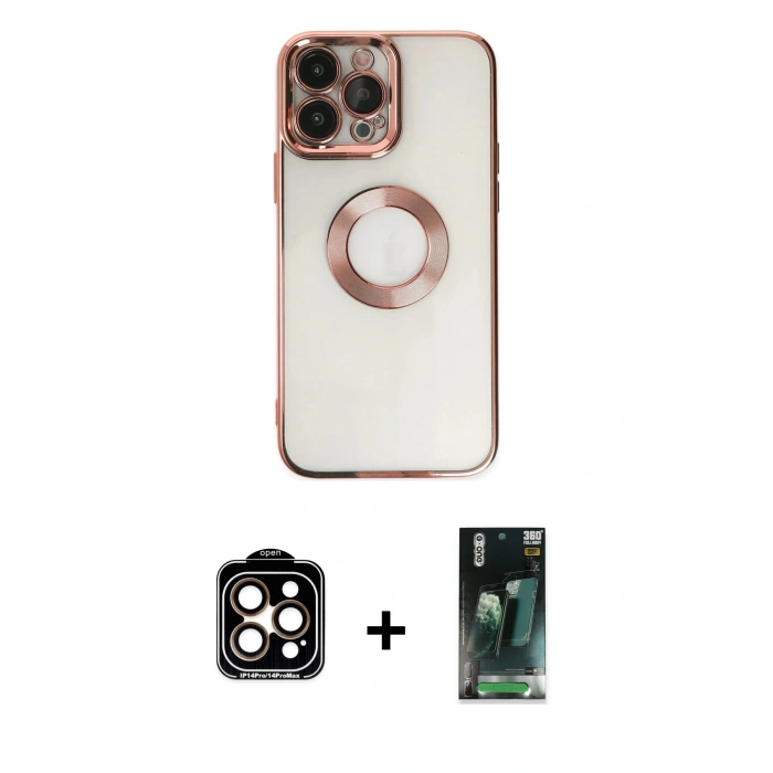 MARSİLYAN™- iPhone 14 Pro Max Kılıf Pusula Form - Siyah 360 Mat Full Body Arka Koruyucu + PVD Metal Kamera Lens - TU