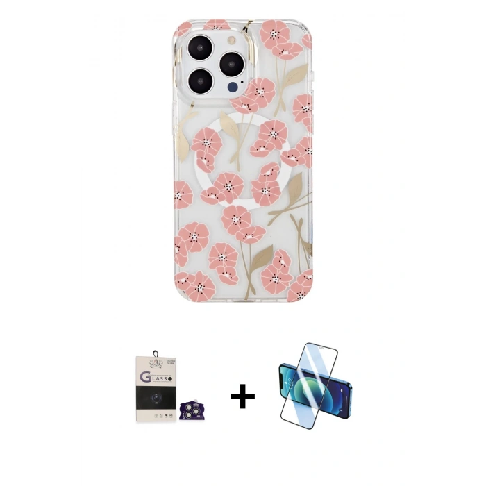 MARSİLYAN™- iPhone 14 Pro Max Kılıf Pusula Form - Siyah 3D Antistatik Cam Ekran Koruyucu + Bilvis Titan Kamera Lens - GS