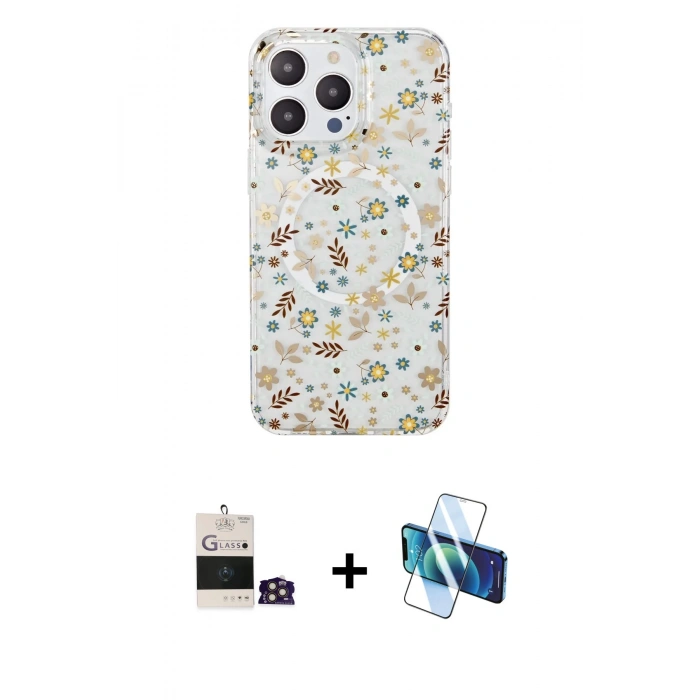 MARSİLYAN™- iPhone 14 Pro Max Kılıf Pusula Form - Siyah 3D Antistatik Cam Ekran Koruyucu + Bilvis Titan Kamera Lens - GD
