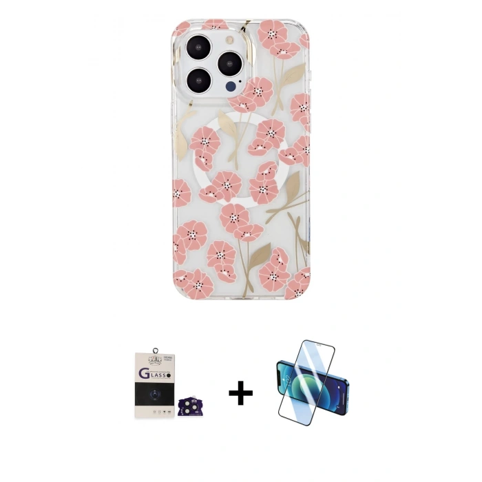 MARSİLYAN™- iPhone 14 Pro Max Kılıf Pusula Form - Siyah 3D Antistatik Cam Ekran Koruyucu + Bilvis Titan Kamera Lens - DNMR