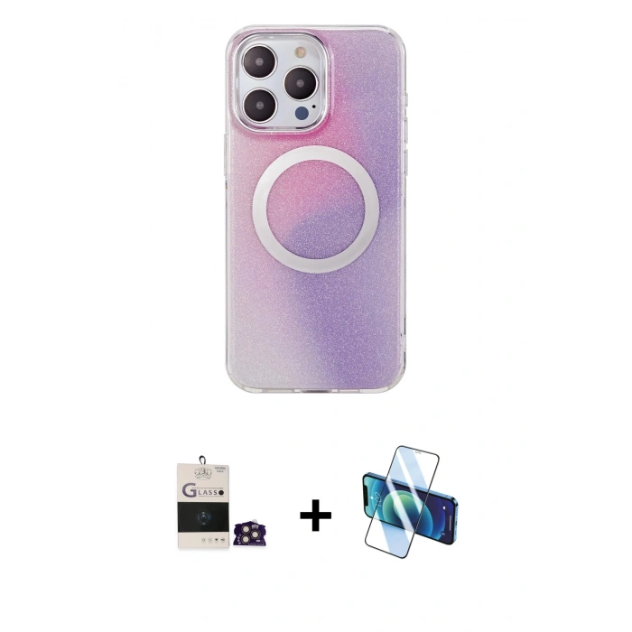 MARSİLYAN™- iPhone 14 Pro Max Kılıf Pusula Form - Siyah 3D Antistatik Cam Ekran Koruyucu + Bilvis Titan Kamera Lens - GD