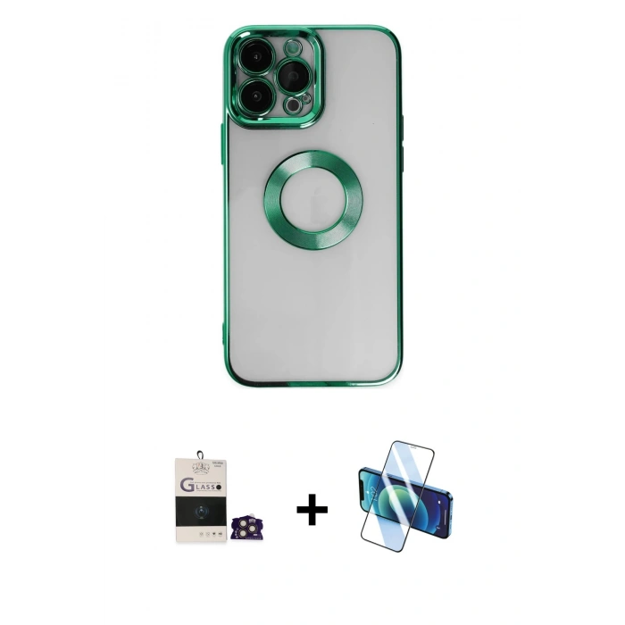MARSİLYAN™- iPhone 14 Pro Max Kılıf Pusula Form - Siyah 3D Antistatik Cam Ekran Koruyucu + Bilvis Titan Kamera Lens - GD