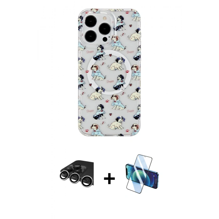 MARSİLYAN™- iPhone 14 Pro Max Kılıf Pusula Form - Siyah 3D Antistatik Cam Ekran Koruyucu + Raze Metal Kamera Lens - GS