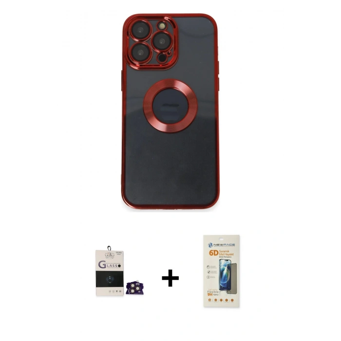 MARSİLYAN™- iPhone 14 Pro Max Kılıf Pusula Form - Siyah 6D Mat Seramik Hayalet Nano Ekran Koruyucu + Bilvis Titan Kamera Lens - GD